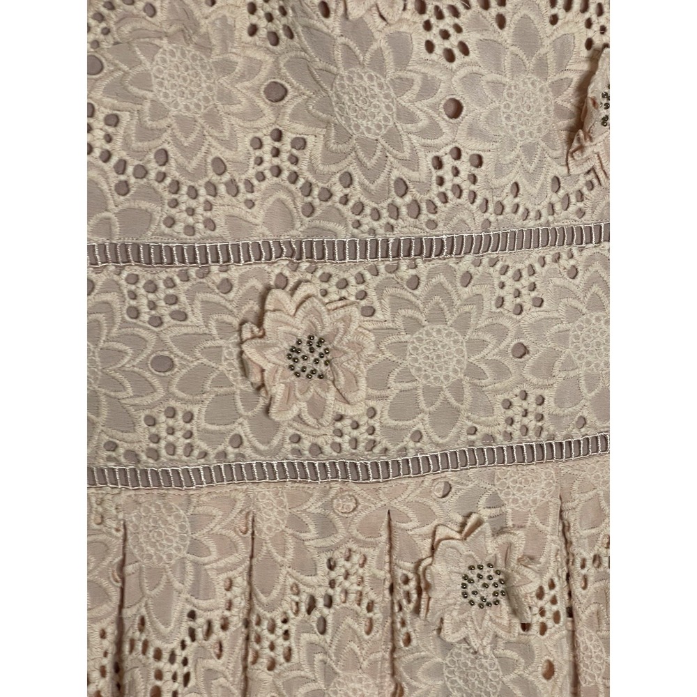 Michael Kors Size 2 Blush 3D Floral Appliqué Corded Stud Lace Mini Dress Eyelet - Picture 4 of 10